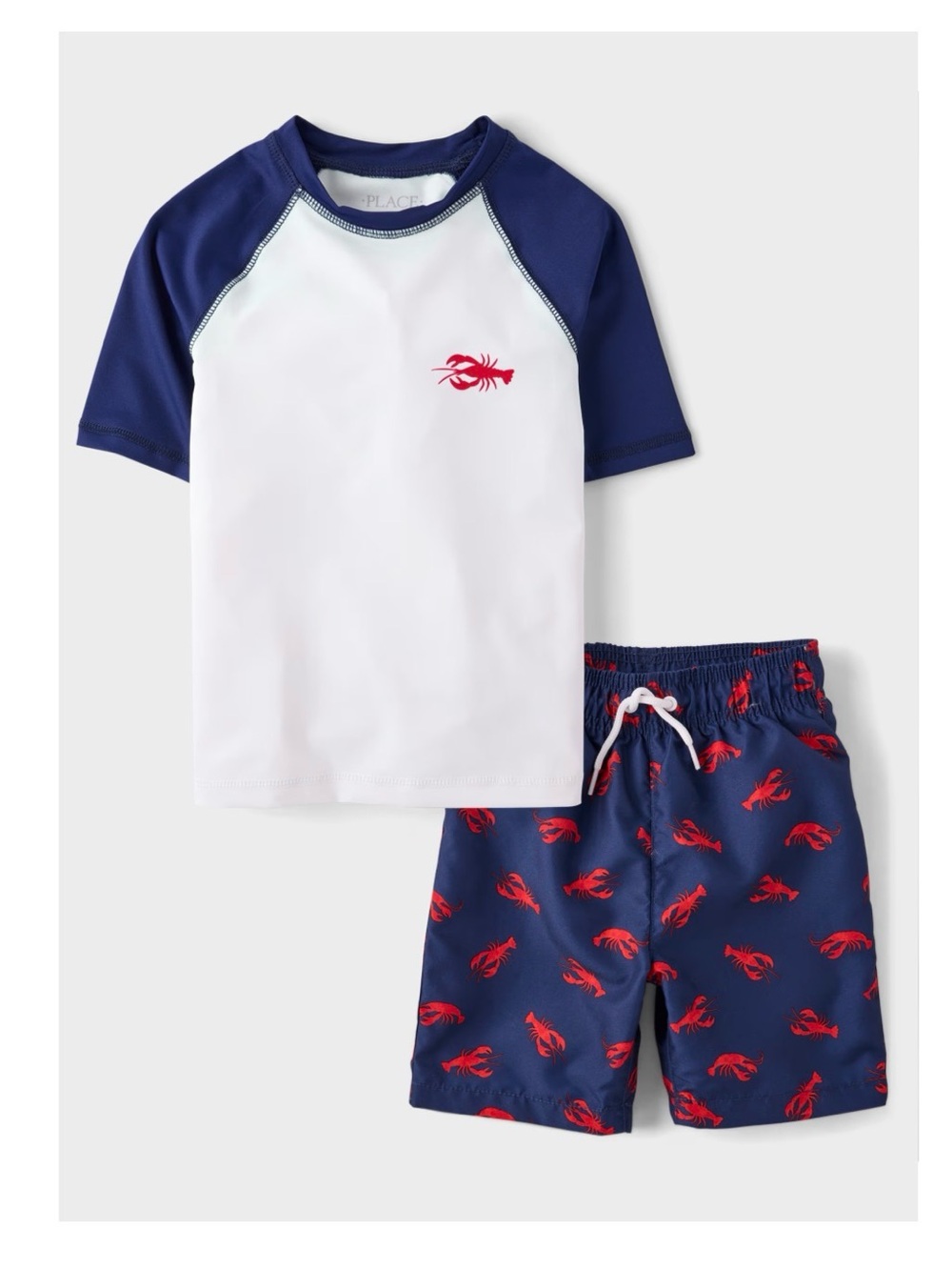 The Children's Place Navy & White Rash Guard Set with Red Lobster Print